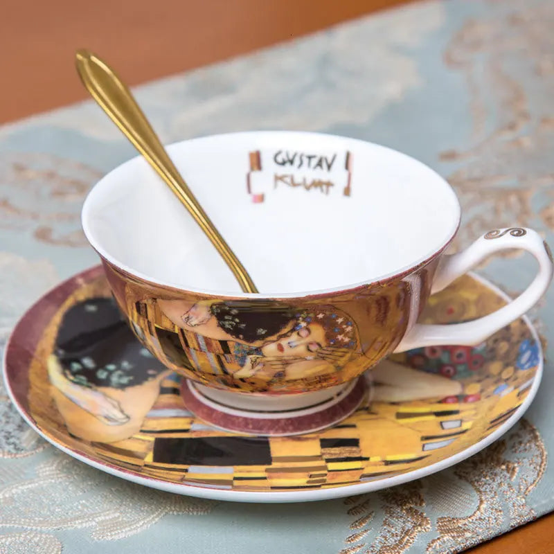 Gustav Klimt Kaffetasse mit Untertasse und Löffel